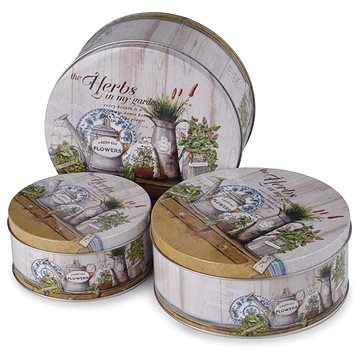 

Emocio Plechová kulatá dóza Herbs, set 3 ks, 200 × 90/185 × 80/140 × 65 mm