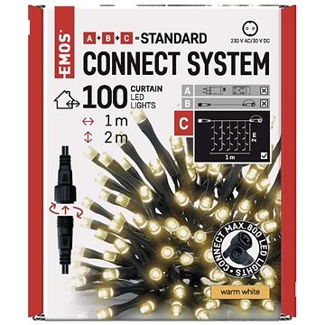 

EMOS Standard LED spojovací vánoční řetěz – záclona, 1x2 m, venkovní, teplá bílá
