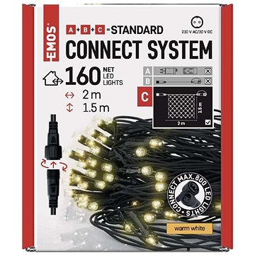 

EMOS Standard LED spojovací vánoční řetěz – síť, 1,5x2 m, venkovní, teplá bílá