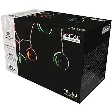 

ENTAC LED vánoční řetěz 1,35 m, vnitřní, teplé světlo, 10 LED koulí