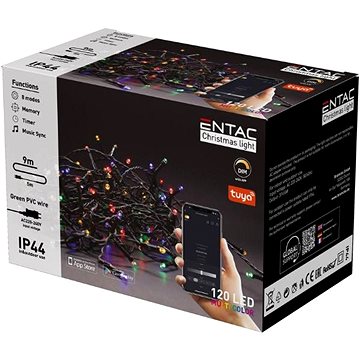 

ENTAC Chytrý LED vánoční řetěz 9 m, venkovní, vícebarevný, 120 LED