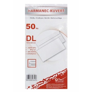 

Harmanec-Kuvert, obálka samolepící DL, bílá, 220 × 110 mm, 50 ks