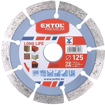 

EXTOL PREMIUM kotouč diamantový řezný, segmentový Long Life, 125x22,2x2mm, 108912