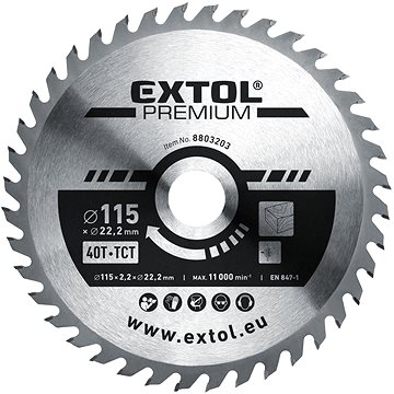 

EXTOL PREMIUM kotouč pilový, O 115x2,2x22,2mm, 40T, 8803203