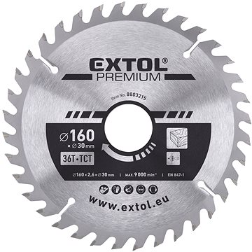 

EXTOL PREMIUM kotouč pilový, O 160x2,6x30mm, 36T, 8803215