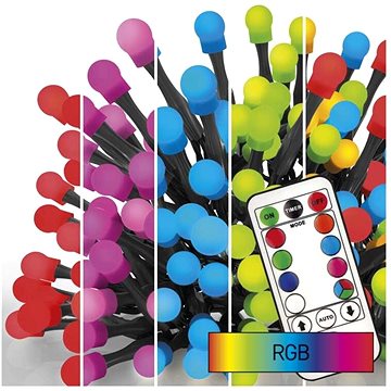

EMOS LED vánoční cherry řetěz – kuličky, 10 m, RGB, ovladač, programy, časovač