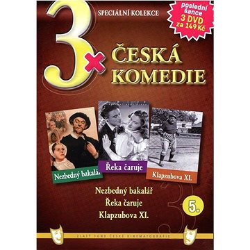 

3x Česká komedie 5: Nezbedný bakalář, Řeka čaruje, Klapzubova XI. /papírové pošetky/ (3DVD) - DVD