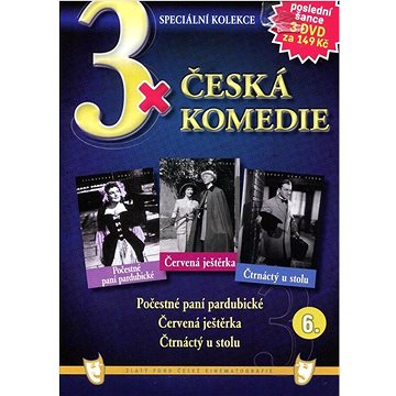 

3x Česká komedie 6: Počestné paní pardubické, Červená ještěrka, Čtrnáctý u stolu /papírové pošetky/