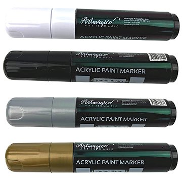 Artmagico akrylový popisovač Jumbo 15 mm, 4 ks, černý, bílý, zlatý, stříbrný