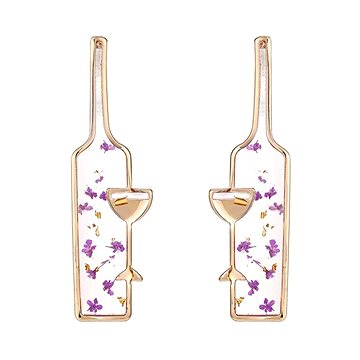 

Flor de Cristal Náušnice Láhev vína se skleničkou obrys, fialková
