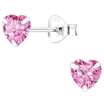 

Flor de Cristal Stříbrné náušnice s kubickými zirkony srdce, růžové (Ag925/1000, 1 g)