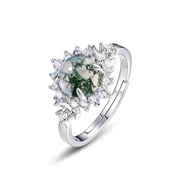 

Flor de Cristal Stříbrný prsten Caroline s mechovým achátem a zirkony (Ag925/1000, 2 g)