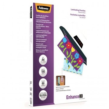 Fellowes A4/80 mikronů, lesklé, samolepicí - balení 100 ks