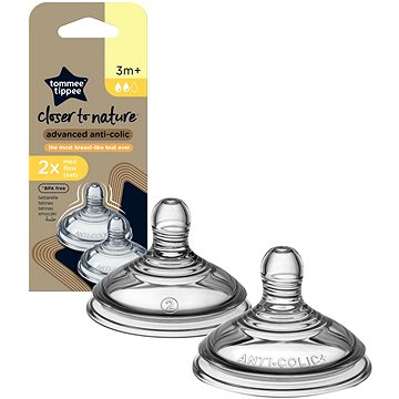 

Tommee Tippee Náhradní savičky C2N ANTI-COLIC střední průtok 3 m+, 2 ks