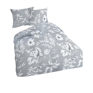

4sleep Květy listy šedé 450-2 bavlněný satén 140 × 200 + 70 × 90