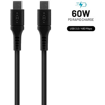 

FIXED Cable USB-C/USB-C a podporou PD 0.5m USB 2.0 60W Liquid silicone černý