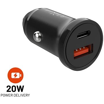

FIXED Car s USB-C a USB výstupem a podporou PD 20W černá