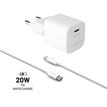 

FIXED PD Rapid Charge Mini s USB-C výstupem a USB-C/USB-C kabelem podpora PD 1m 20W bílý