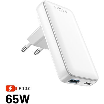 

FIXED Slim Traveller GaN PD 65W s USB-C a USB výstupem s vyměnitelnými adaptéry bílá