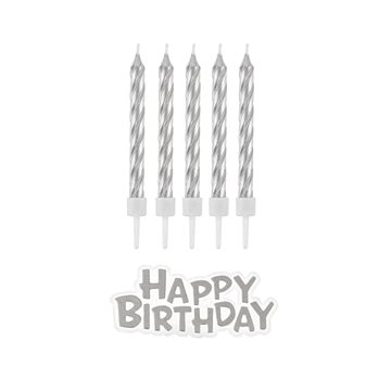 

GoDan Svíčky narozeniny - Happy Birthday - stříbrné, 16 ks 7 cm
