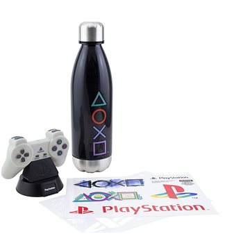 Playstation - lampa, láhev, samolepky