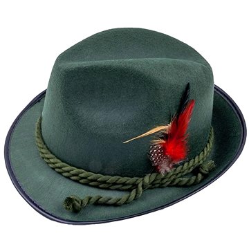 Funny Fashion Zelený klobouk s peřím - myslivec