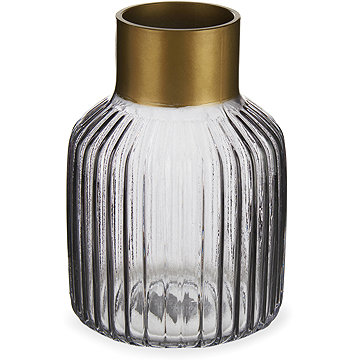 

Giftdecor Proužkovaná váza se zlatým zdobením, 18 cm, antracitová