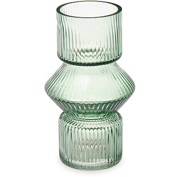 

Giftdecor Skleněná váza, rýhované sklo, 9,5 × 16,5 cm, zelená