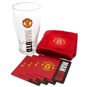 Manchester UNITED: Wordmark - sklenice s podtácky a ručníkem