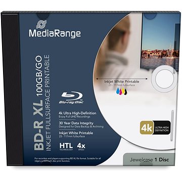 

MEDIARANGE BD-R XL 100GB, 4x, printable, jewel case 1 ks