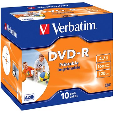 

VERBATIM DVD-R AZO 4,7GB, 16x, printable, jewel case 10 ks