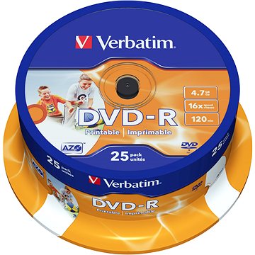 

VERBATIM DVD-R AZO 4,7GB, 16x, printable, spindle 25 ks