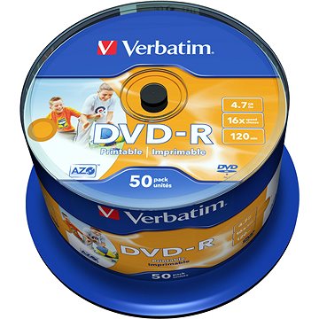 

VERBATIM DVD-R AZO 4,7GB, 16x, printable, spindle 50 ks