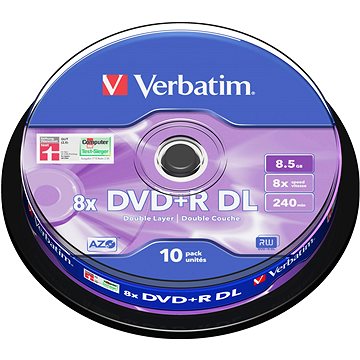 

VERBATIM DVD+R DL AZO 8,5GB, 8x, spindle 10 ks