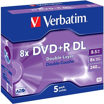 

VERBATIM DVD+R DL AZO 8,5GB, 8x, jewel case 5 ks
