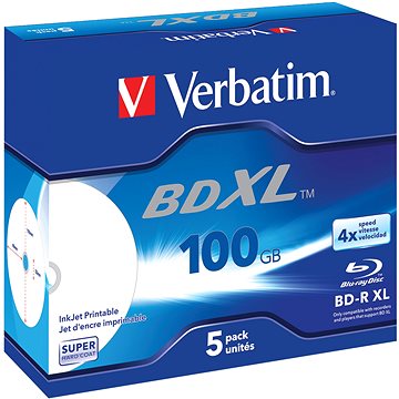 

VERBATIM BD-R XL 100GB, 4x, printable, jewel case 5 ks