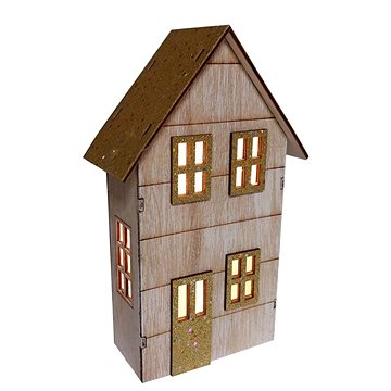 

GOBA Vánoční dekorace - dřevěný domek, svítící LED, zlatý, 23 cm