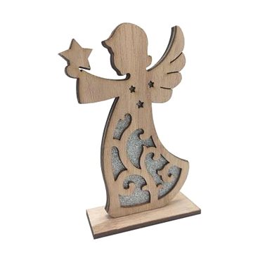 

GOBA Vánoční dekorace - dřevěný anděl s hvězdou, stříbrný glitr, 15 cm