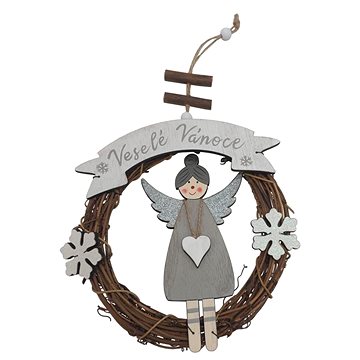 

GOBA Vánoční věnec - proutěný, se stříbrnou andělkou, 20 cm