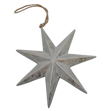 

GOBA Vánoční dekorace - dřevěná hvězda, stříbrná, 16 cm