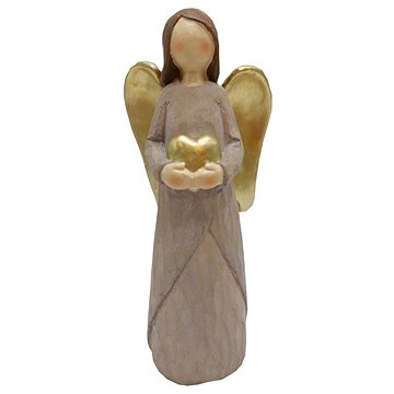 

GOBA Vánoční dekorace - keramický anděl hnědý, se zlatým srdcem, 15 cm