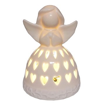 

GOBA Vánoční dekorace - porcelánový LED anděl bílý, 8 cm