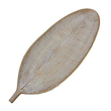 GOBA Talíř dekorační - dřevěný list, zlatý 60cm