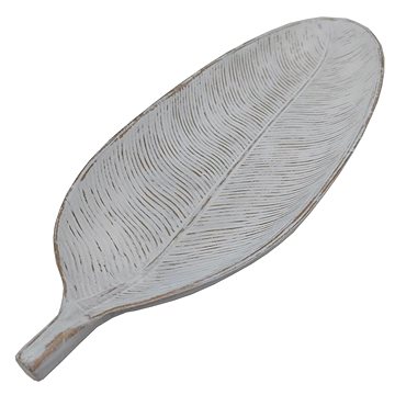 GOBA Talíř dekorační - dřevěný list, bílý 60cm