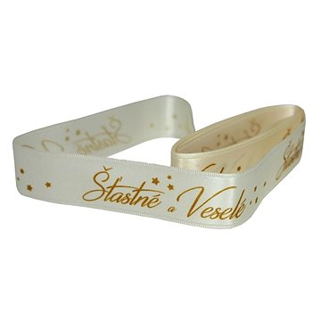 

GOBA Stuha - látková, 2 m/2,5 cm, Šťastné a veselé, krémová a zlatá