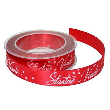 GOBA Stuha - látková, 25 m/2,5 cm, Šťastné a veselé, červená