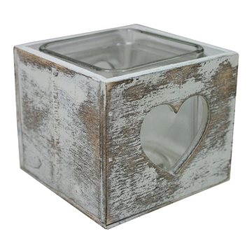 

GOBA srdce patina dřevo-sklo 9 × 9 cm