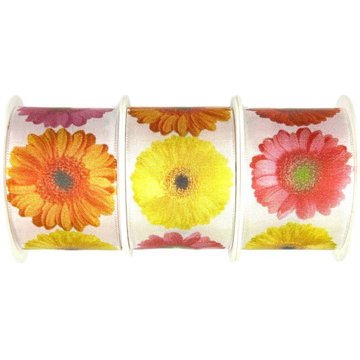 GOLDINA Sada 3 ks taftových stuh Gerbera fotopotisk žlutá 40 mm × 2 m