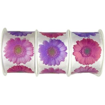 

GOLDINA Sada 3 ks taftových stuh Gerbera fotopotisk fialová 40 mm × 2 m