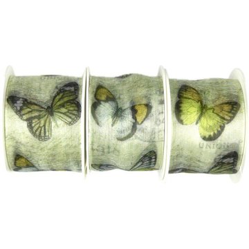 GOLDINA Sada 3 ks taftových stuh Butterfly pastelově zelená 40 mm × 2 m